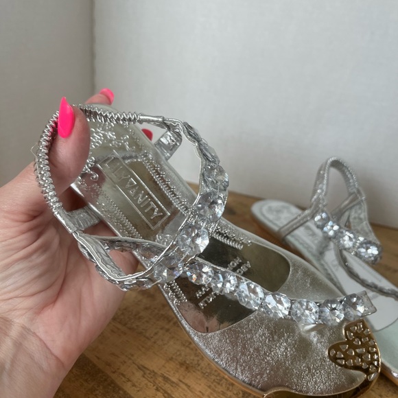 Lily Vanity Embellished Shiny Silver Sandals Elastic Ankle Strap EUR 38 US 7.5 - Picture 4 of 6